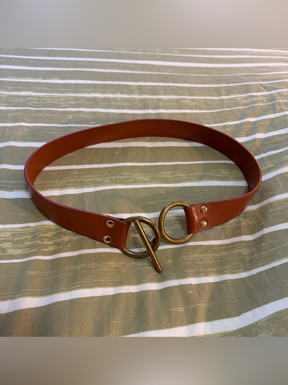 Rachel Comey Chestnut Brown Leather Belt with Gold Toggle Rings